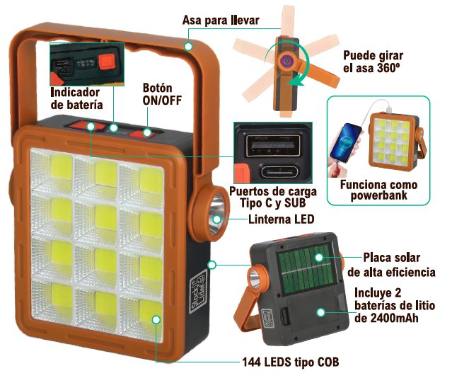 Lâmpada solar multifunções