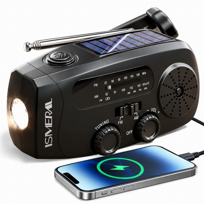 Rádio de energia solar com carga útil e USB-C
